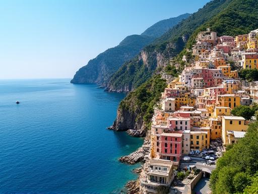 イタリアのアマルフィ海岸に立ち並ぶカラフルな家々