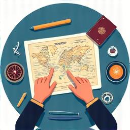 旅行先の地図を指差しながら計画を立てる様子